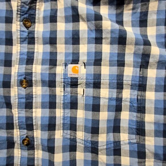 Carhartt Mens XL Blue Plaid Shirt Short Sleeve Relaxed Fit Casual Button Down - Picture 4 of 9